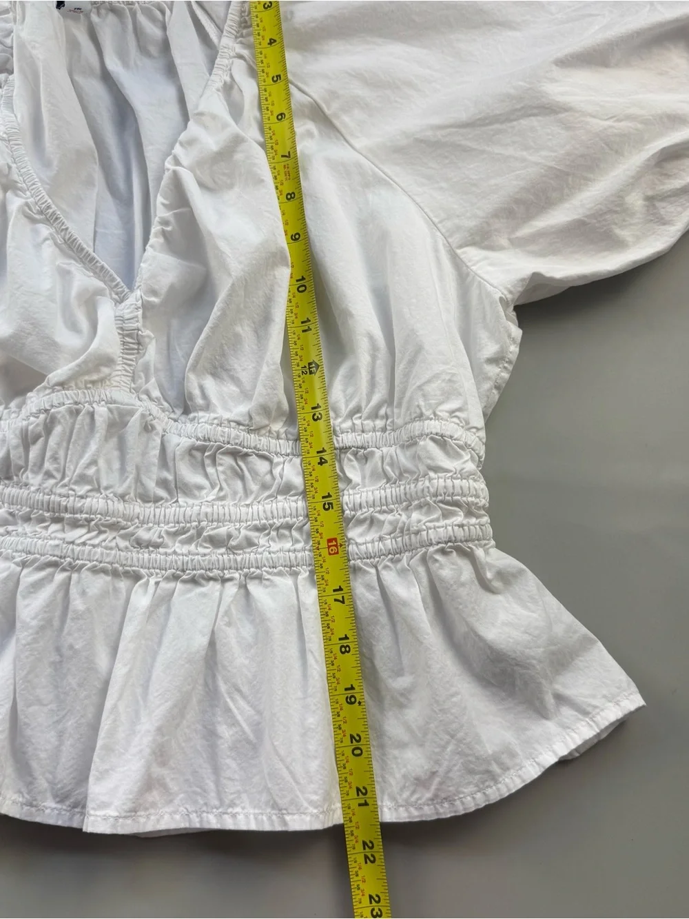 Old Navy Smocked V-Neck Peplum Puff Sleeve White Top Renfaire Prairie XL P